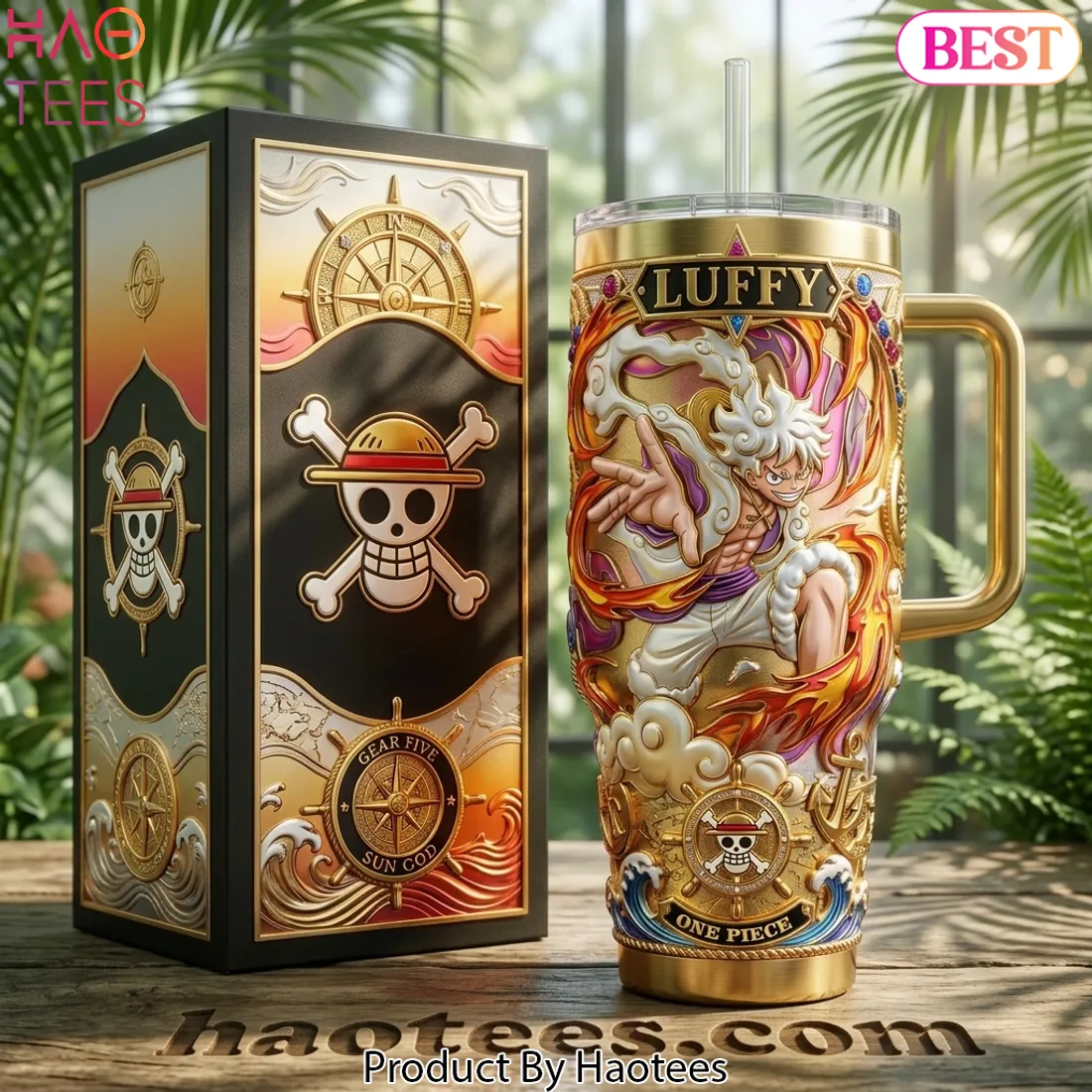 One Piece Luffy Gear Five 40oz Gold Embossed Tumbler With Handle
