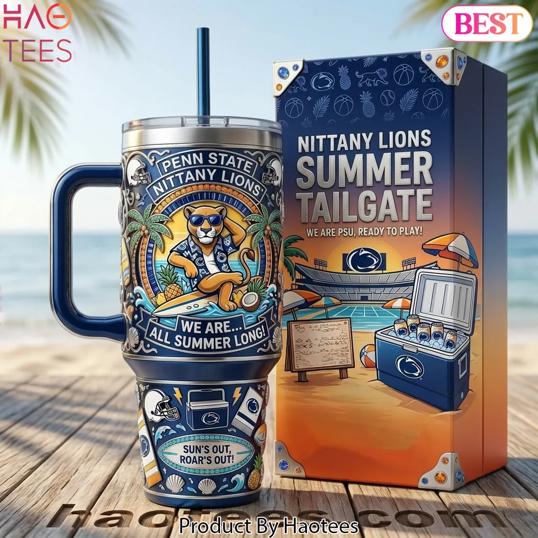Penn State Nittany Lions Summer Tailgate Beach Theme Insulated Tumbler