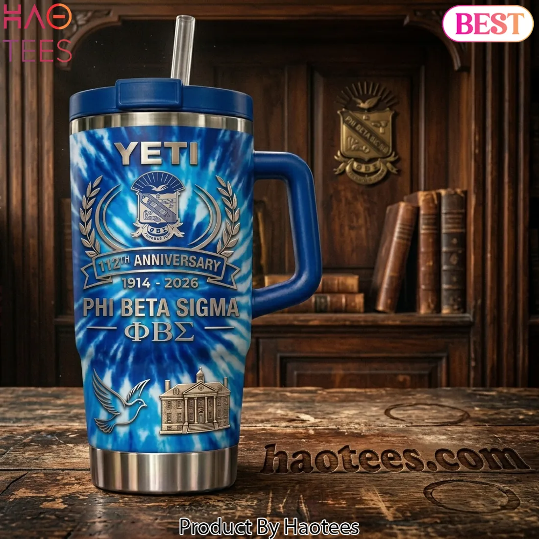 Phi Beta Sigma 112th Anniversary Commemorative Blue Tie Dye Handle Tumbler