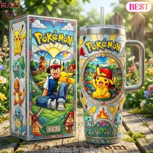 Pokémon Pikachu Ash Stained Glass 40oz Tumbler With Handle