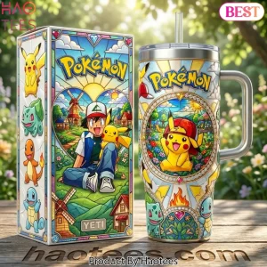 Pokémon Pikachu Ash Stained Glass 40oz Tumbler With Handle