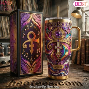 Prince Music Is Medicine Purple Gold Love Symbol 40oz Tumbler With Handle