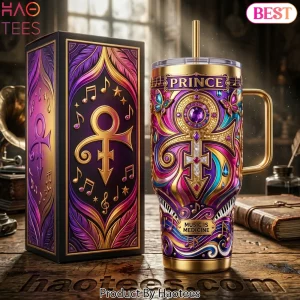 Prince Music Is Medicine Purple Gold Love Symbol 40oz Tumbler With Handle