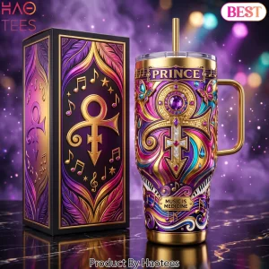 Prince Music Is Medicine Purple Gold Love Symbol 40oz Tumbler With Handle