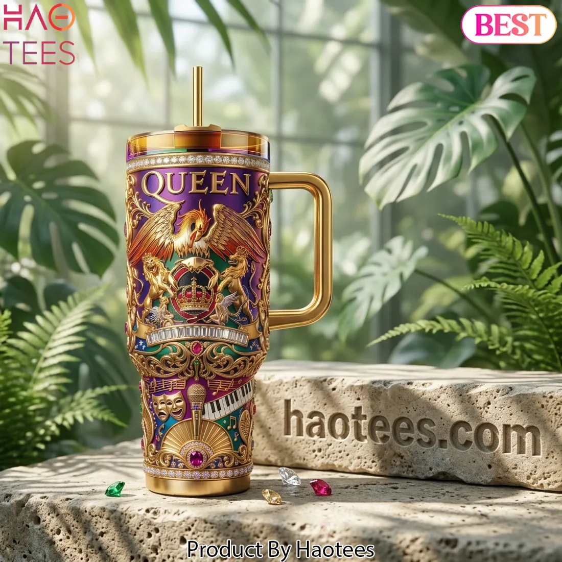 Queen Band Luxury 3D Embossed Tumbler With Handle
