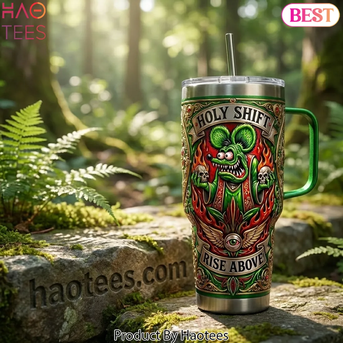 Rat Fink Holy Shift Rise Above Yeti 40oz Insulated Tumbler with Handle