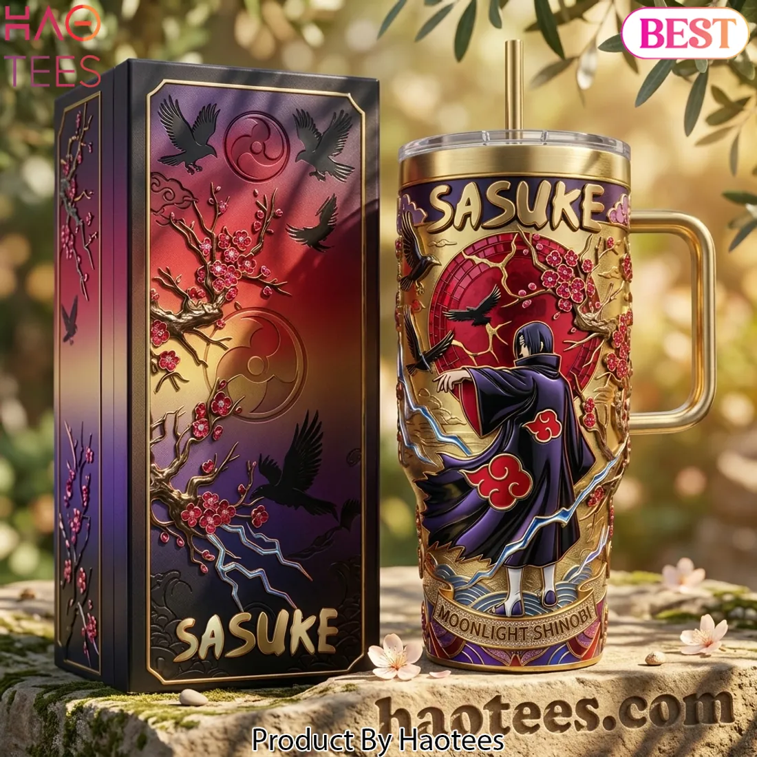 Sasuke Moonlight Shinobi 3D Premium Gold 40oz Tumbler with Handle