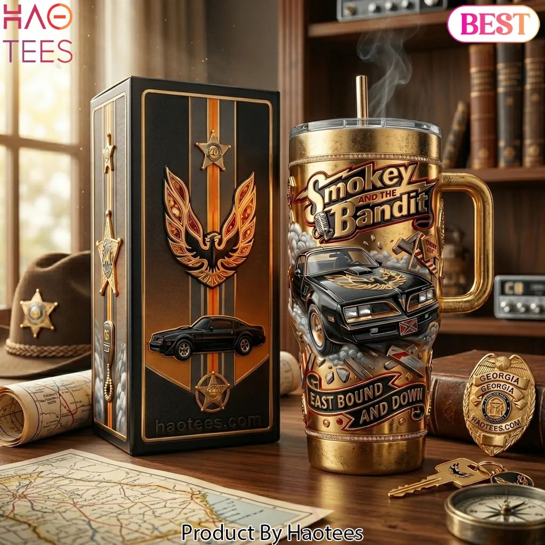 Smokey and the Bandit East Bound and Down 40oz Gold Tumbler With Handle