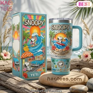 Snoopy Tropical Road Trip 40oz Insulated Tumbler With Handle