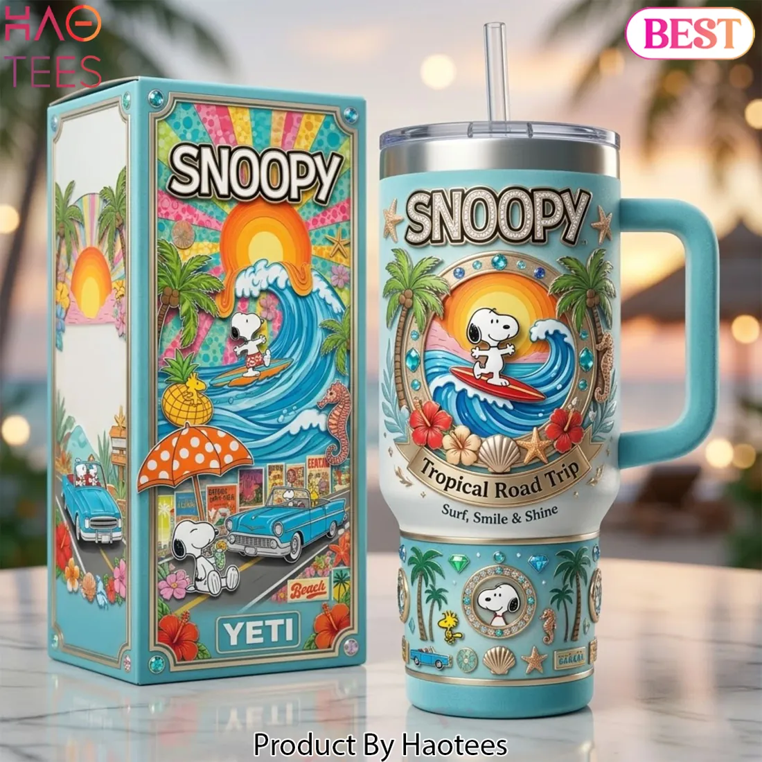 Snoopy Tropical Road Trip 40oz Insulated Tumbler With Handle Snoopy Tropical Road Trip 40oz Insulated Tumbler With Handle