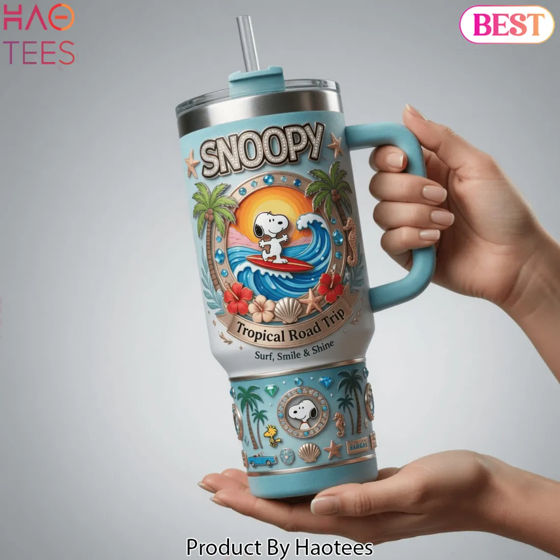 Snoopy Tropical Road Trip 40oz Insulated Tumbler With Handle Snoopy Tropical Road Trip 40oz Insulated Tumbler With Handle