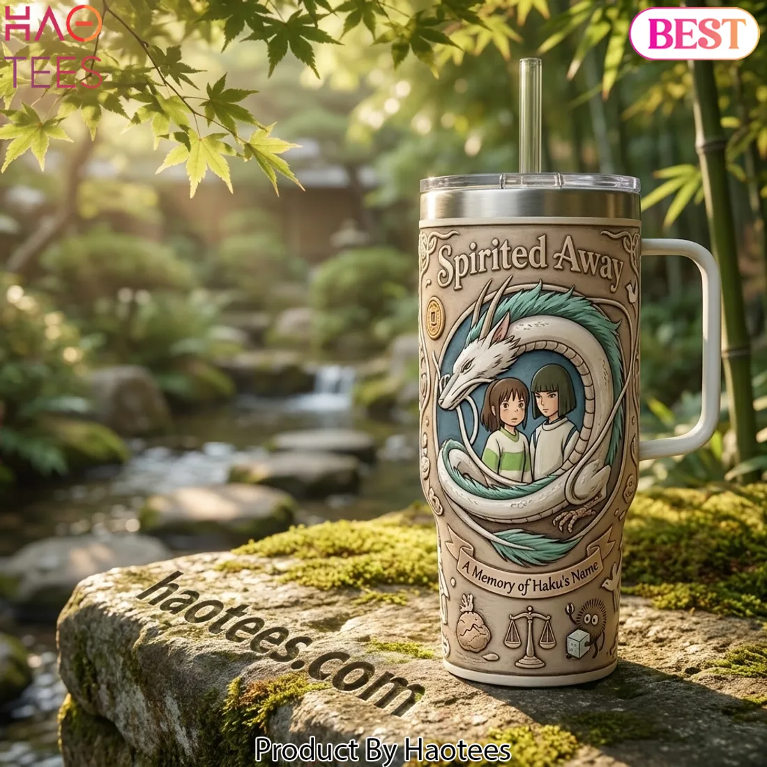 Spirited Away Chihiro & Haku Embossed 40oz Insulated Tumbler With Handle