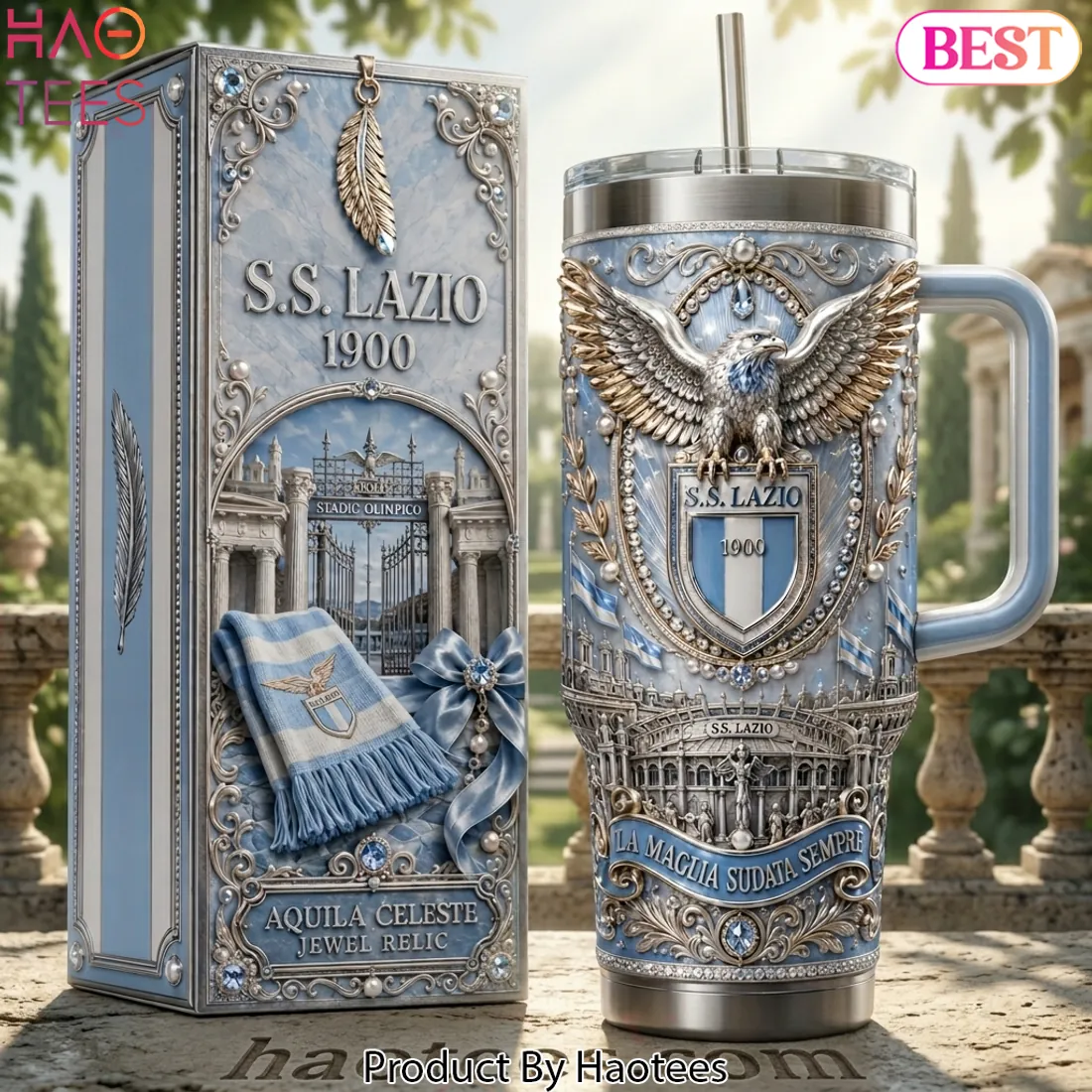 S.S. Lazio 1900 Luxury Aquila Celeste Jewel Relic Tumbler With Handle S.S. Lazio 1900 Luxury Aquila Celeste Jewel Relic Tumbler With Handle