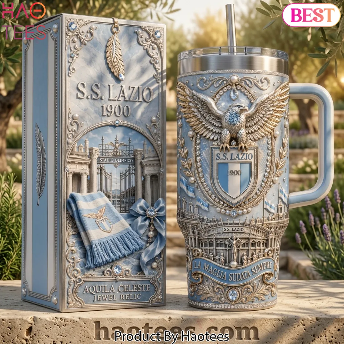 S.S. Lazio 1900 Luxury Aquila Celeste Jewel Relic Tumbler With Handle S.S. Lazio 1900 Luxury Aquila Celeste Jewel Relic Tumbler With Handle