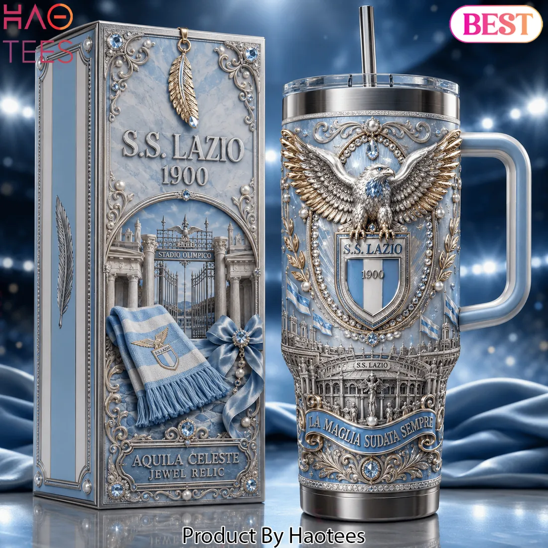 S.S. Lazio 1900 Luxury Aquila Celeste Jewel Relic Tumbler With Handle S.S. Lazio 1900 Luxury Aquila Celeste Jewel Relic Tumbler With Handle