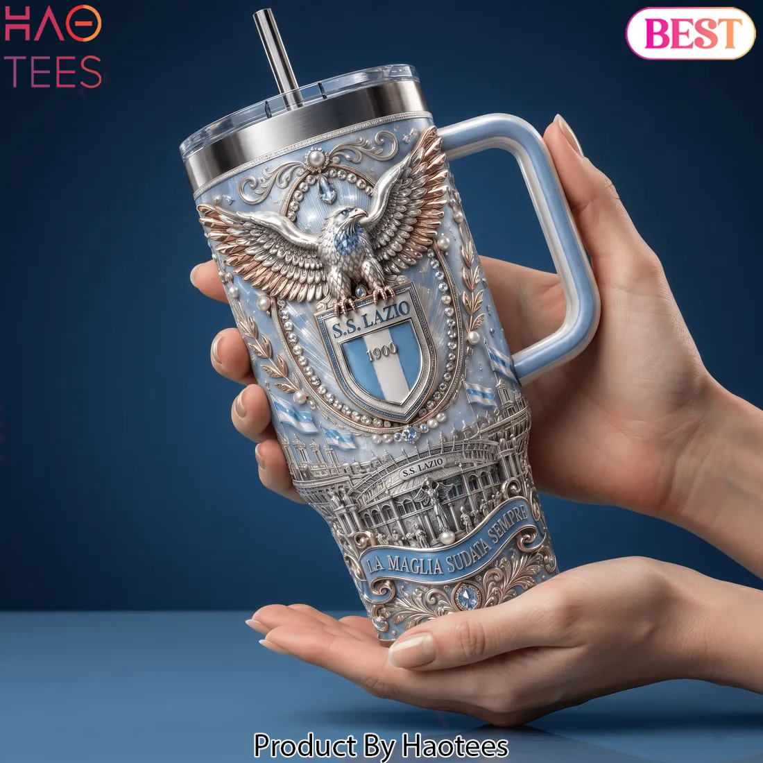S.S. Lazio 1900 Luxury Aquila Celeste Jewel Relic Tumbler With Handle S.S. Lazio 1900 Luxury Aquila Celeste Jewel Relic Tumbler With Handle