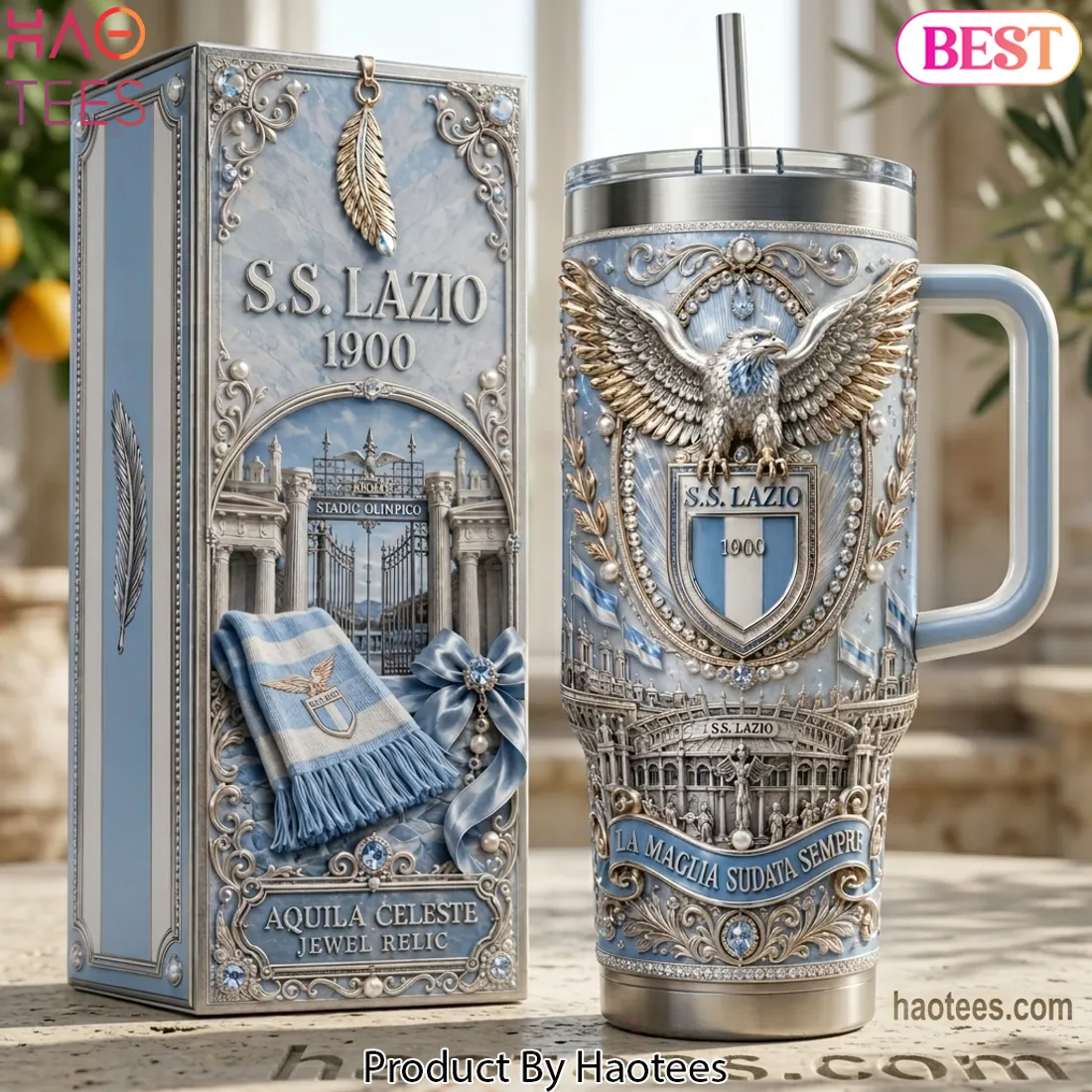 S.S. Lazio 1900 Luxury Aquila Celeste Jewel Relic Tumbler With Handle