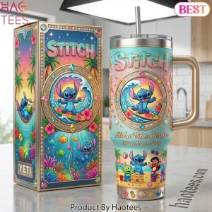 Stitch Aloha Vibes Ohana Means Family Premium 40oz Tumbler With Handle