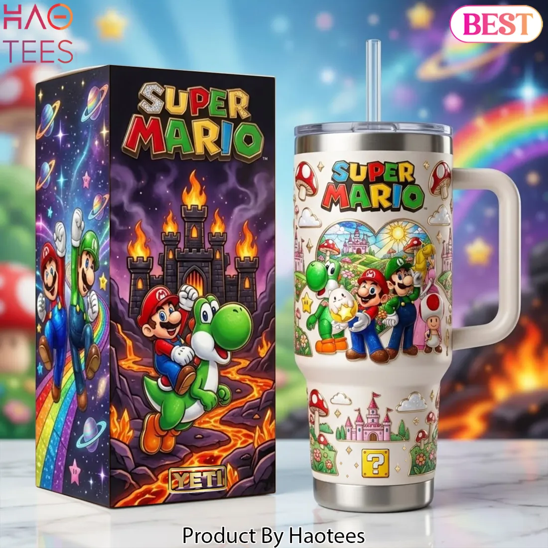 Super Mario Bros. Character Art Premium 40oz Tumbler with Handle Super Mario Bros. Character Art Premium 40oz Tumbler with Handle