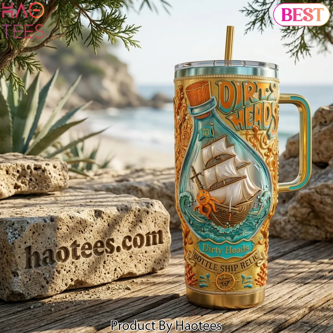 The Dirty Heads Bottle Ship Relic 3D Gold 40oz Tumbler with Handle The Dirty Heads Bottle Ship Relic 3D Gold 40oz Tumbler with Handle
