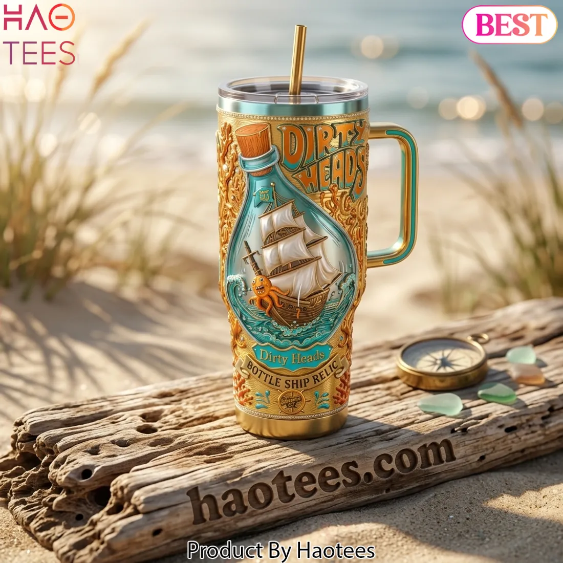 The Dirty Heads Bottle Ship Relic 3D Gold 40oz Tumbler with Handle The Dirty Heads Bottle Ship Relic 3D Gold 40oz Tumbler with Handle