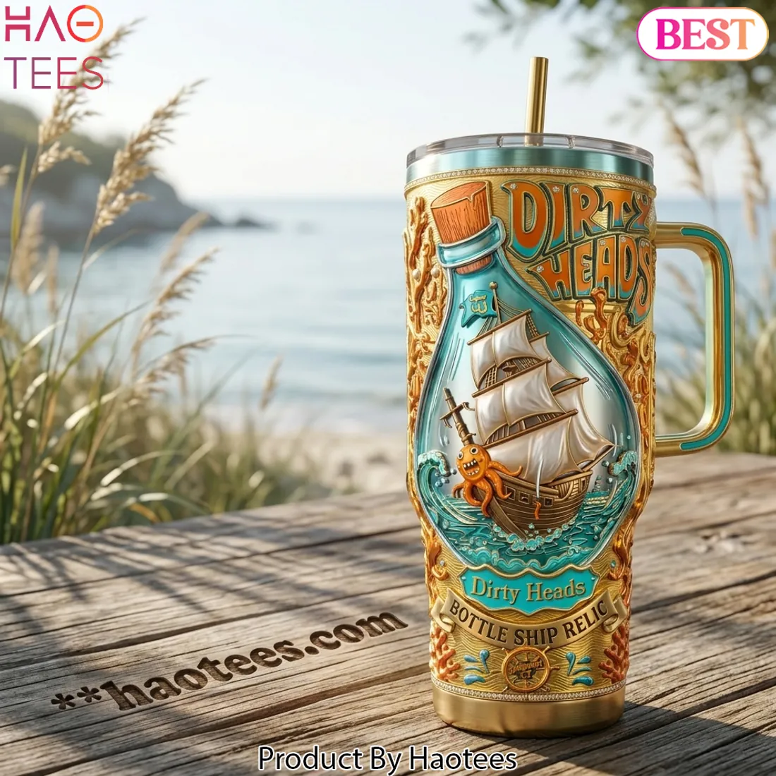 The Dirty Heads Bottle Ship Relic 3D Gold 40oz Tumbler with Handle The Dirty Heads Bottle Ship Relic 3D Gold 40oz Tumbler with Handle