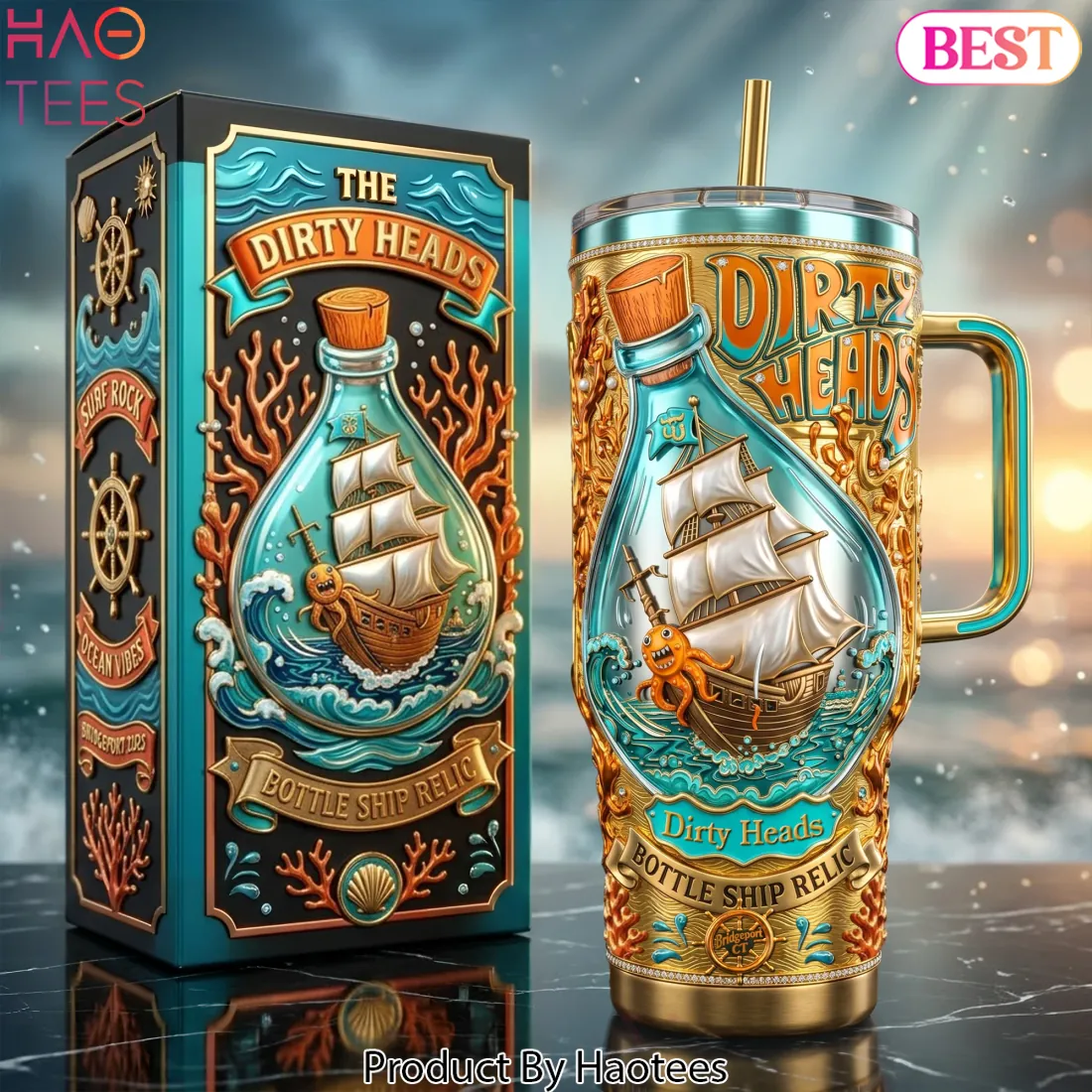 The Dirty Heads Bottle Ship Relic 3D Gold 40oz Tumbler with Handle The Dirty Heads Bottle Ship Relic 3D Gold 40oz Tumbler with Handle