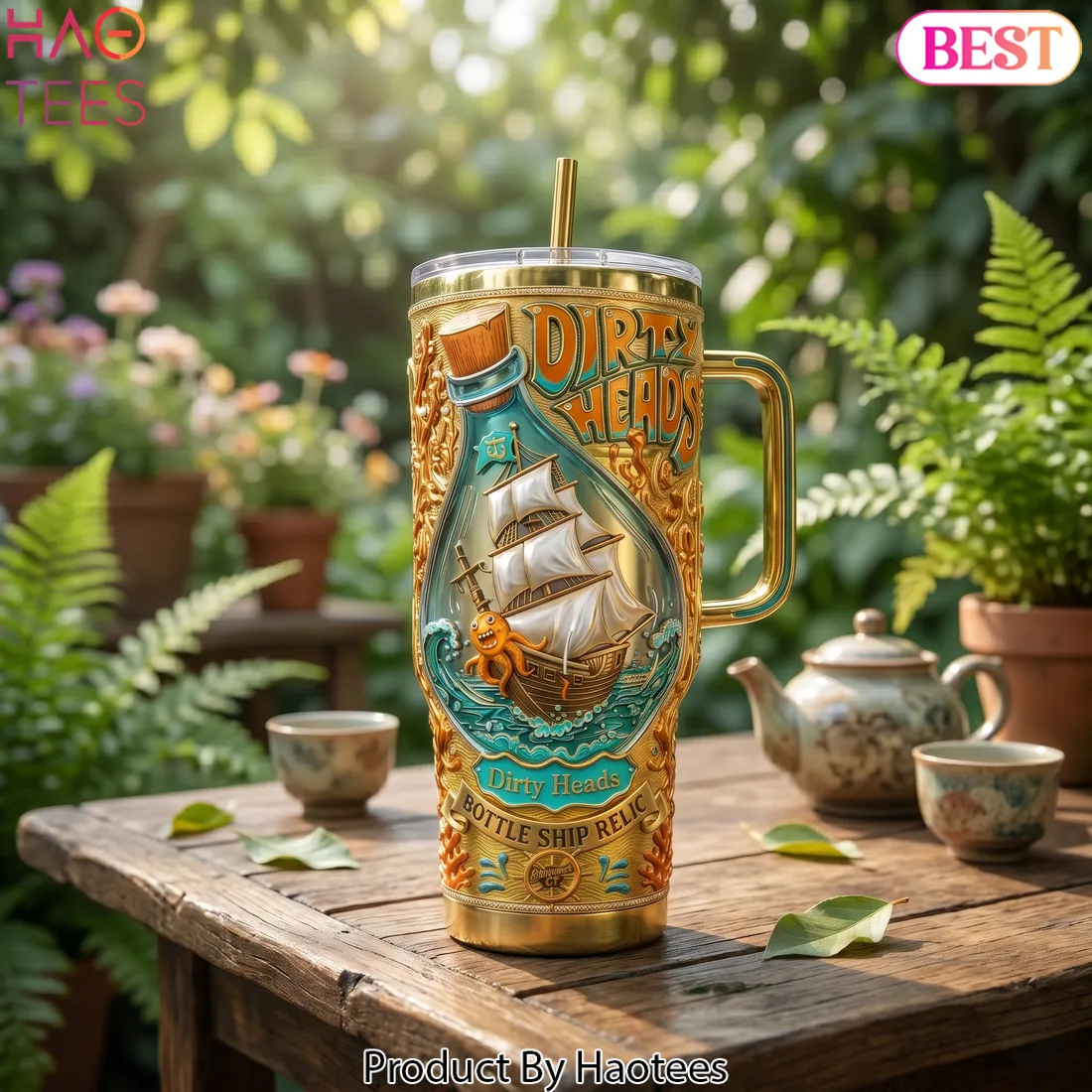 The Dirty Heads Bottle Ship Relic 3D Gold 40oz Tumbler with Handle The Dirty Heads Bottle Ship Relic 3D Gold 40oz Tumbler with Handle