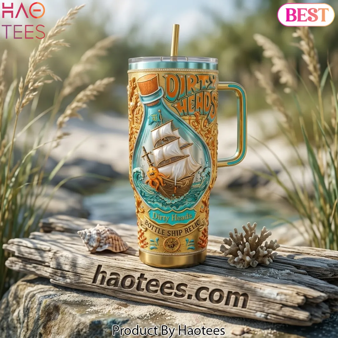 The Dirty Heads Bottle Ship Relic 3D Gold 40oz Tumbler with Handle