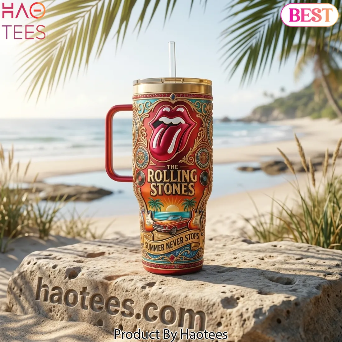 The Rolling Stones Summer Never Stops 40oz Premium Handle Tumbler