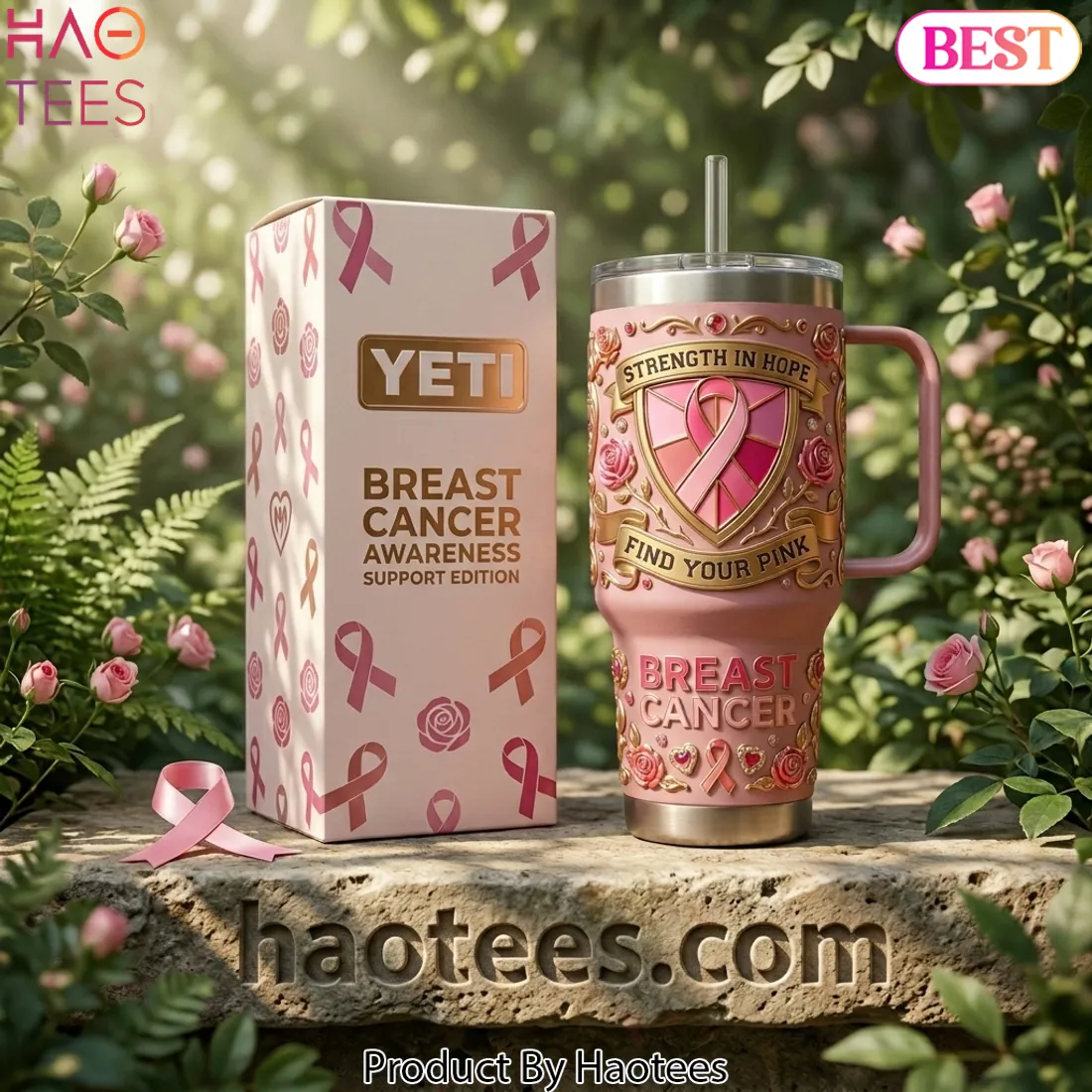 YETI Breast Cancer Awareness Strength In Hope Handled Tumbler