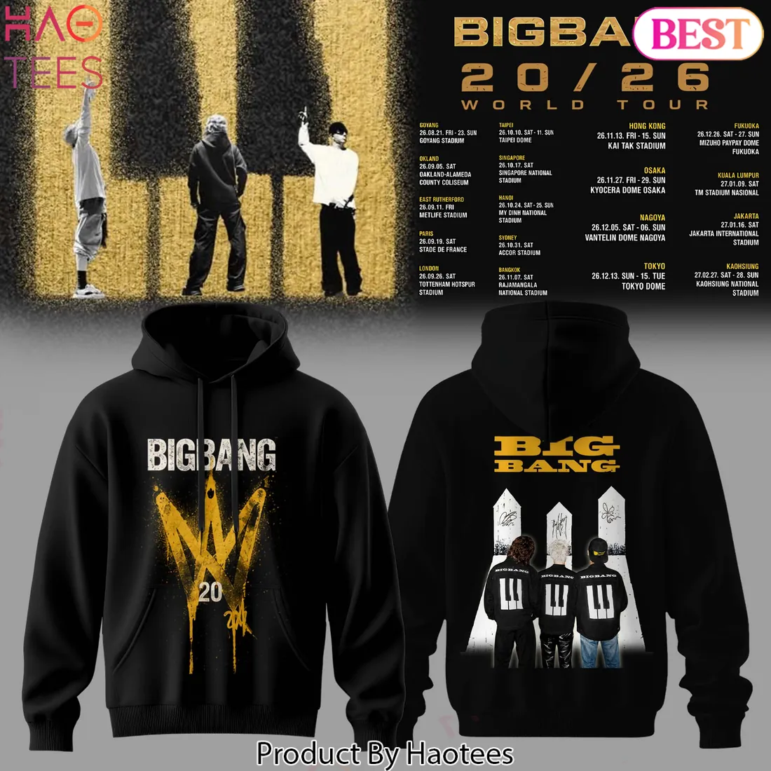BIGBANG 20/26 World Tour Commemorative Black Graphic Hoodie BIGBANG 20/26 World Tour Commemorative Black Graphic Hoodie