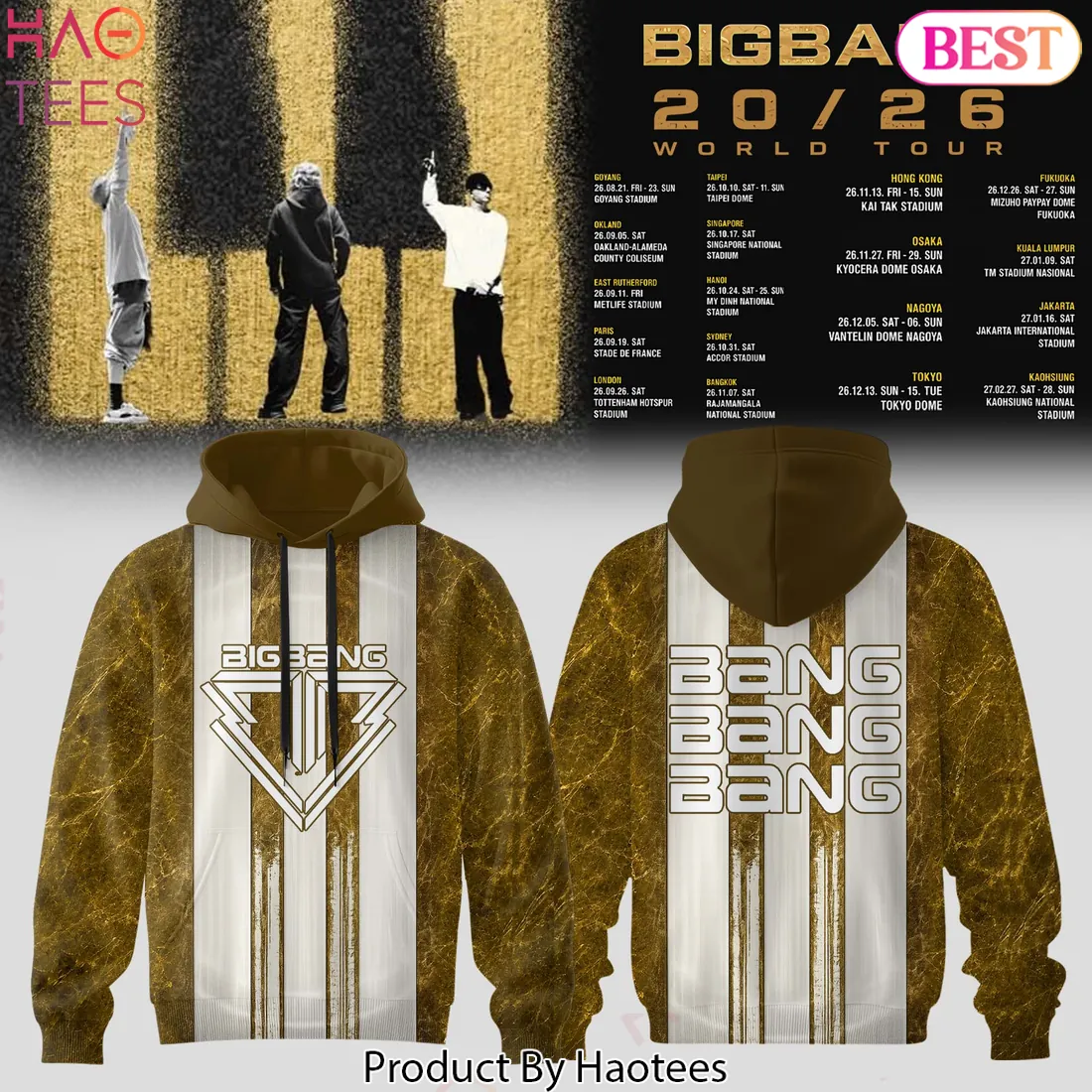 BIGBANG 20/26 World Tour Gold Marble 3D Print Hoodie BIGBANG 20/26 World Tour Gold Marble 3D Print Hoodie