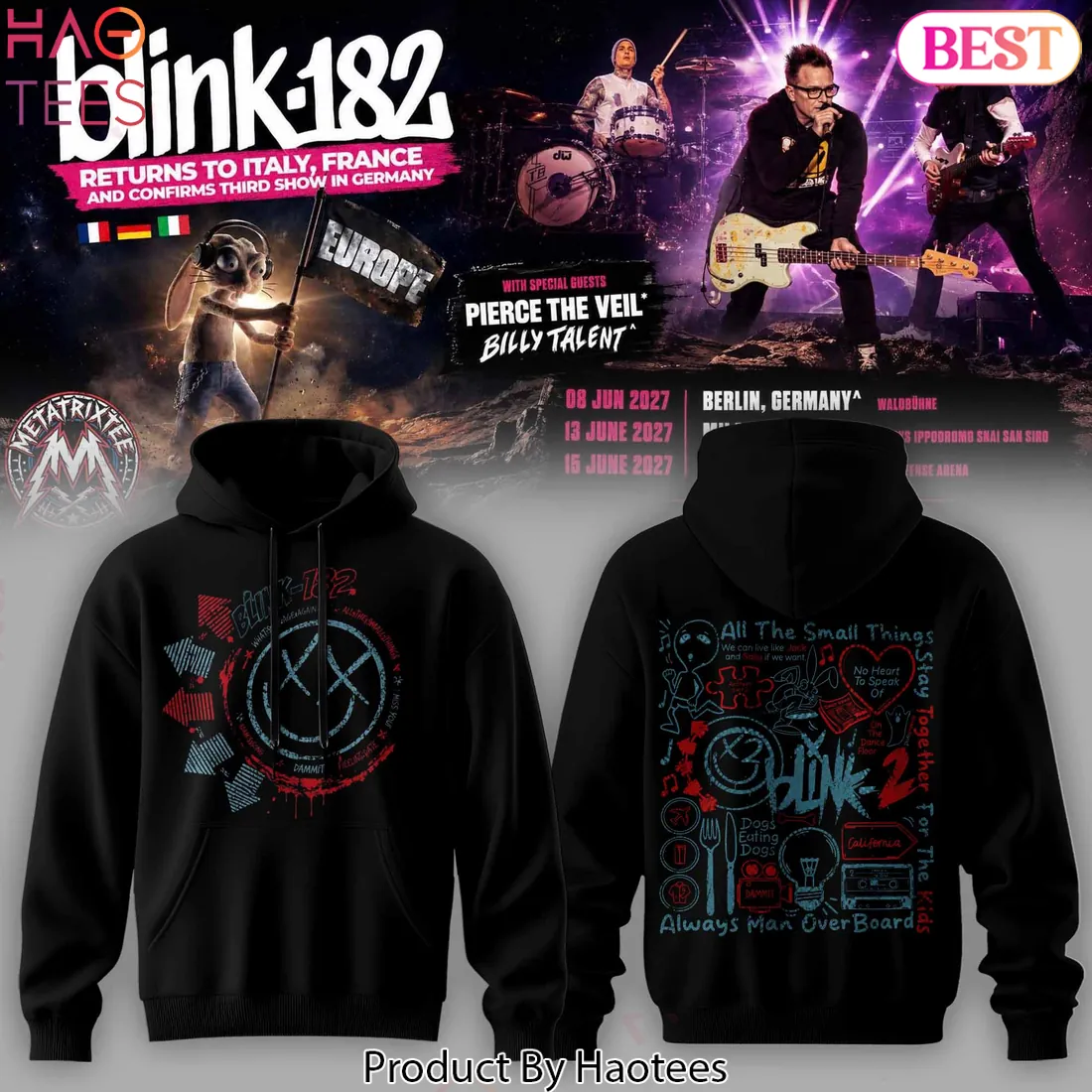 Blink-182 Europe Tour 2027 Concert Graphic Hoodie Blink-182 Europe Tour 2027 Concert Graphic Hoodie