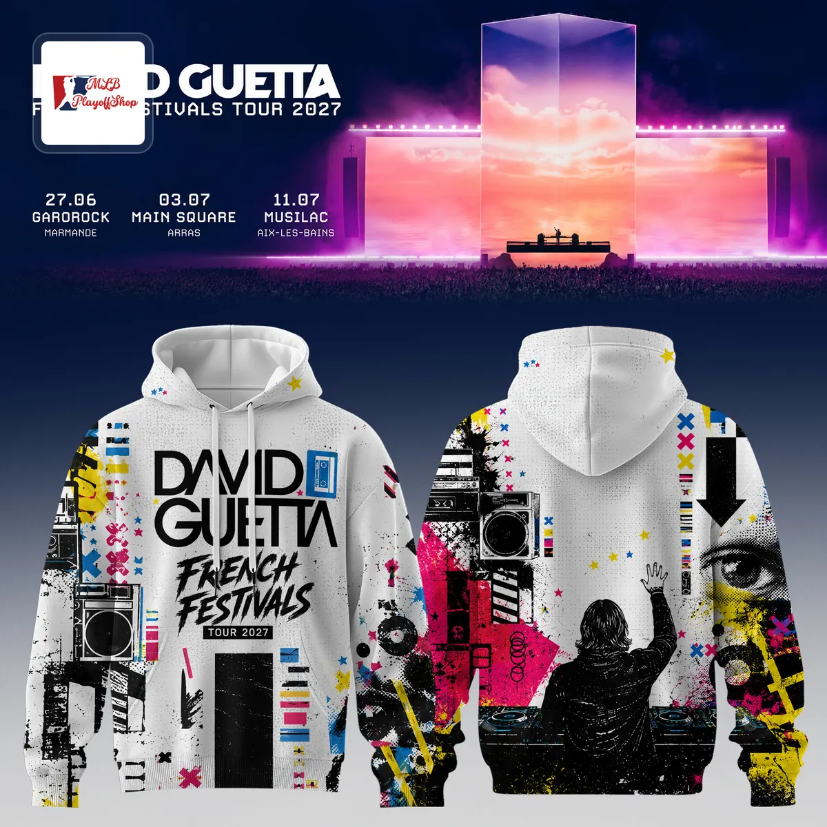 David Guetta French Festivals Tour 2027 All-Over Print Hoodie David Guetta French Festivals Tour 2027 All-Over Print Hoodie