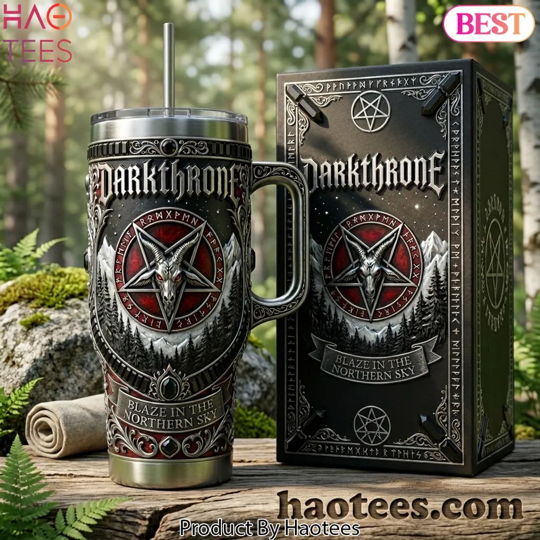Darkthrone Blaze in the Northern Sky Black Metal Gothic 40oz Tumbler with Lid and Straw