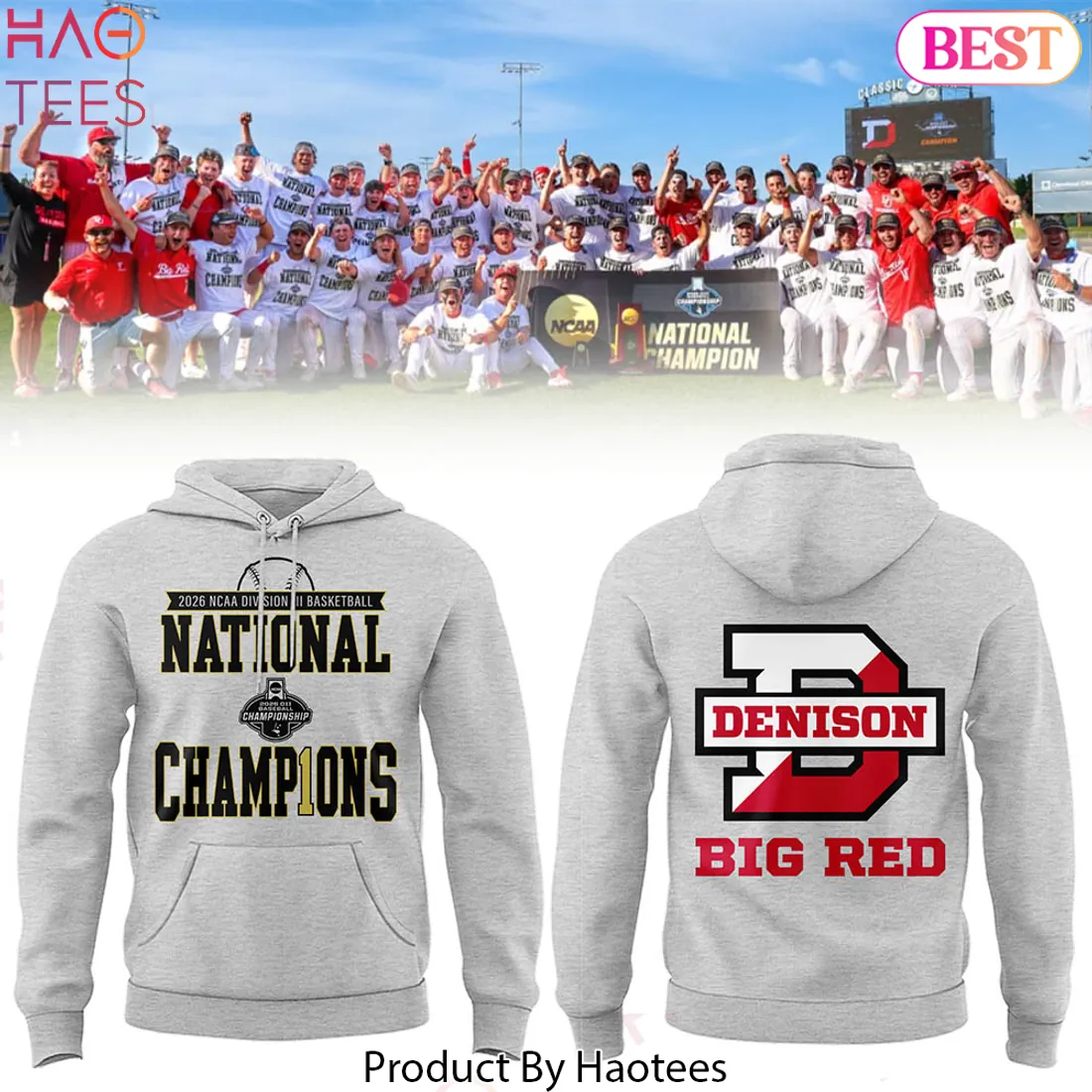 Denison Big Red 2026 NCAA Division III Baseball National Champions Hoodie Denison Big Red 2026 NCAA Division III Baseball National Champions Hoodie