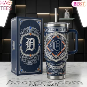 Detroit Tigers Motor City Roar Legacy Edition Premium 3D 40oz Tumbler with Lid and Straw