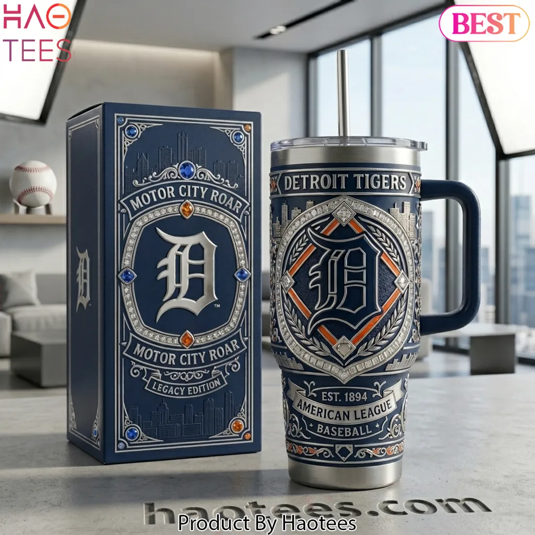 Detroit Tigers Motor City Roar Legacy Edition Premium 3D 40oz Tumbler with Lid and Straw