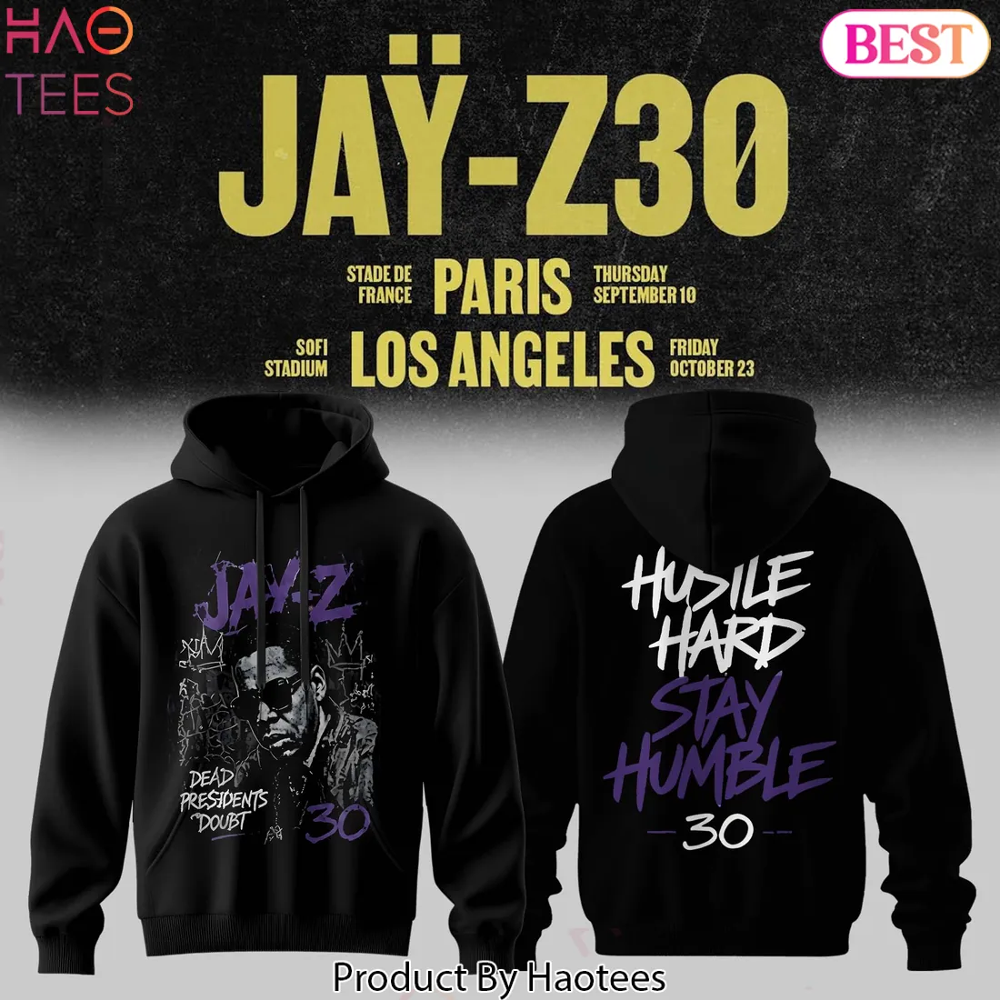 Jay-Z 30 Paris Los Angeles Tour Commemorative Graphic Hoodie Jay-Z 30 Paris Los Angeles Tour Commemorative Graphic Hoodie