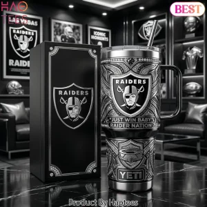 Las Vegas Raiders Luxury Diamond “Just Win Baby” 40 oz Tumbler with Handle