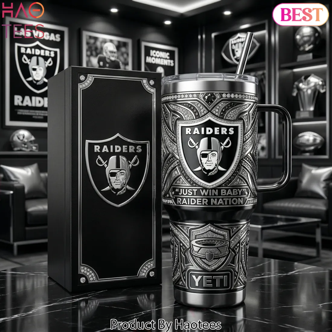 Las Vegas Raiders Luxury Diamond “Just Win Baby” 40 oz Tumbler with Handle Las Vegas Raiders Luxury Diamond “Just Win Baby” 40 oz Tumbler with Handle