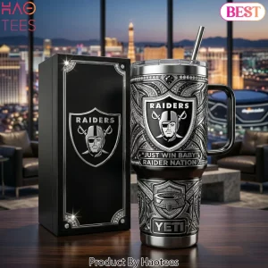 Las Vegas Raiders Luxury Diamond “Just Win Baby” 40 oz Tumbler with Handle