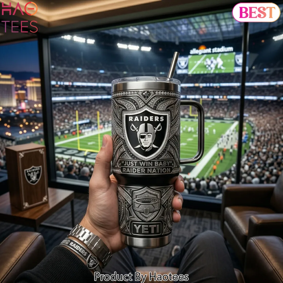 Las Vegas Raiders Luxury Diamond “Just Win Baby” 40 oz Tumbler with Handle Las Vegas Raiders Luxury Diamond “Just Win Baby” 40 oz Tumbler with Handle