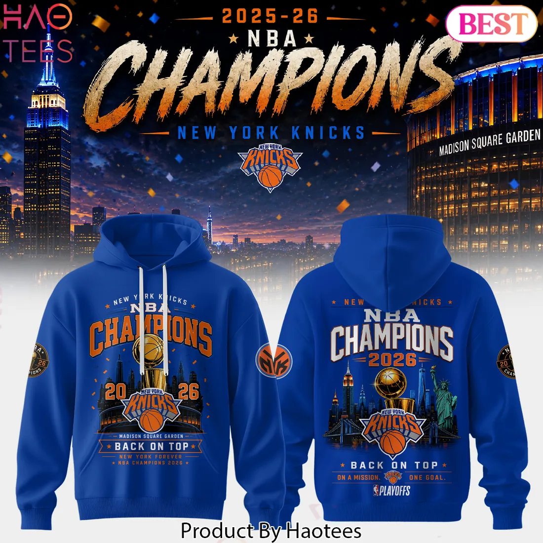 New York Knicks 2026 NBA Champions Back On Top Commemorative Hoodie New York Knicks 2026 NBA Champions Back On Top Commemorative Hoodie