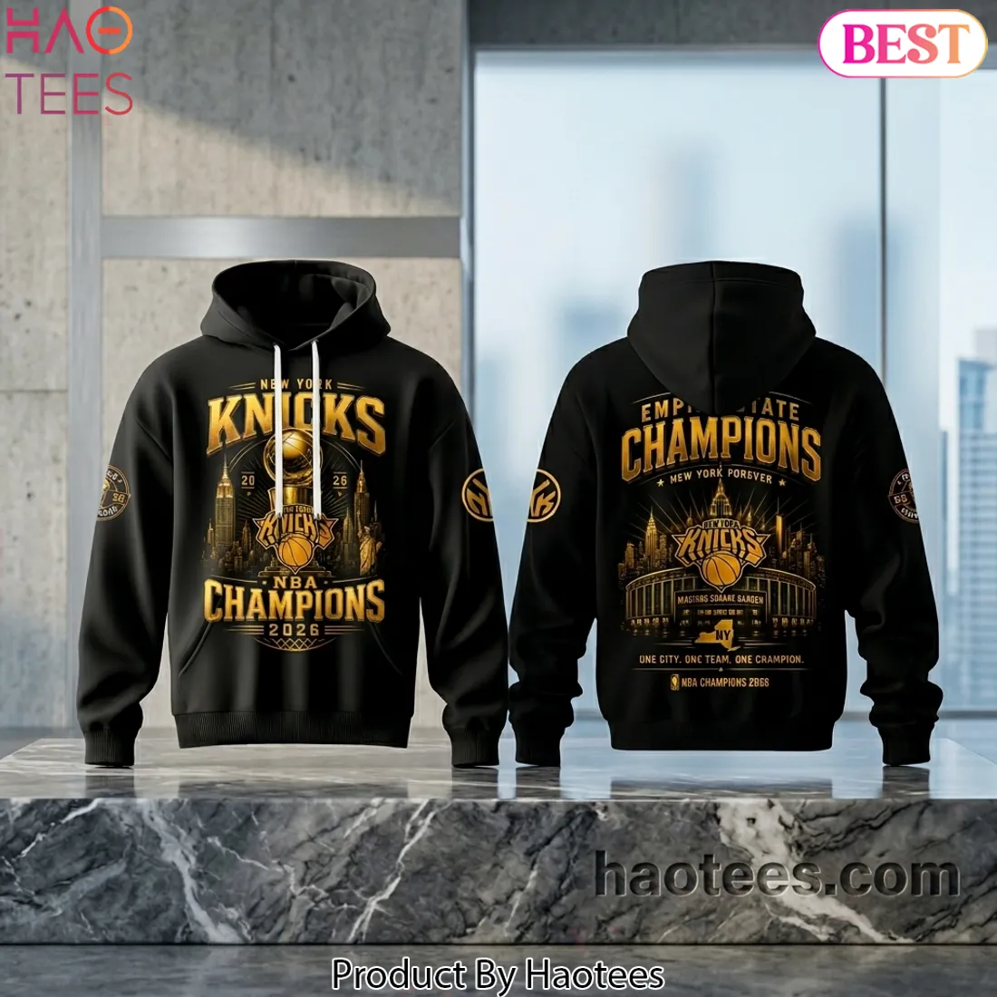New York Knicks 2026 NBA Champions Commemorative Gold Graphic Hoodie