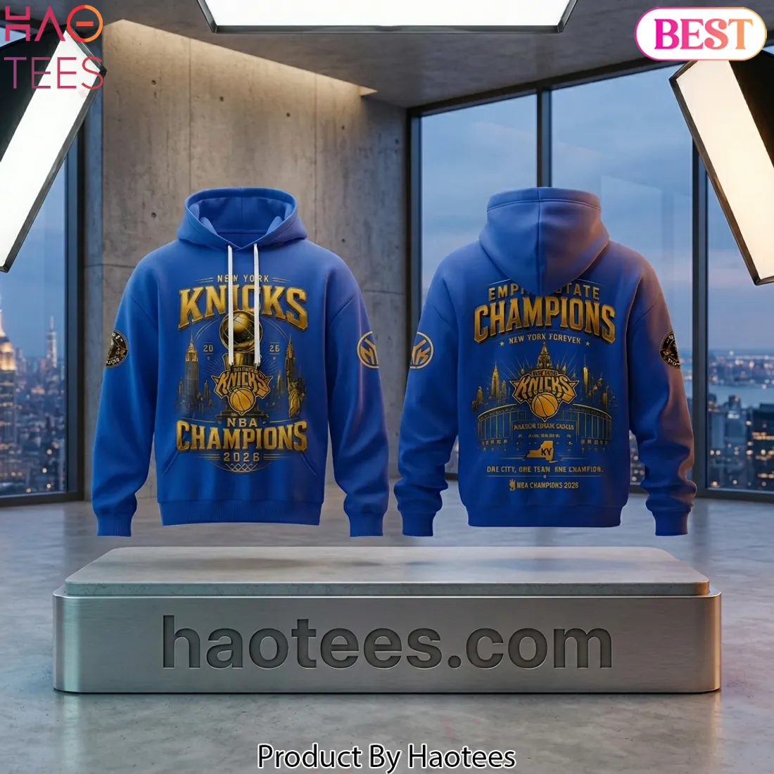 New York Knicks 2026 NBA Champions Commemorative Gold Graphic Pullover Hoodie New York Knicks 2026 NBA Champions Commemorative Gold Graphic Pullover Hoodie