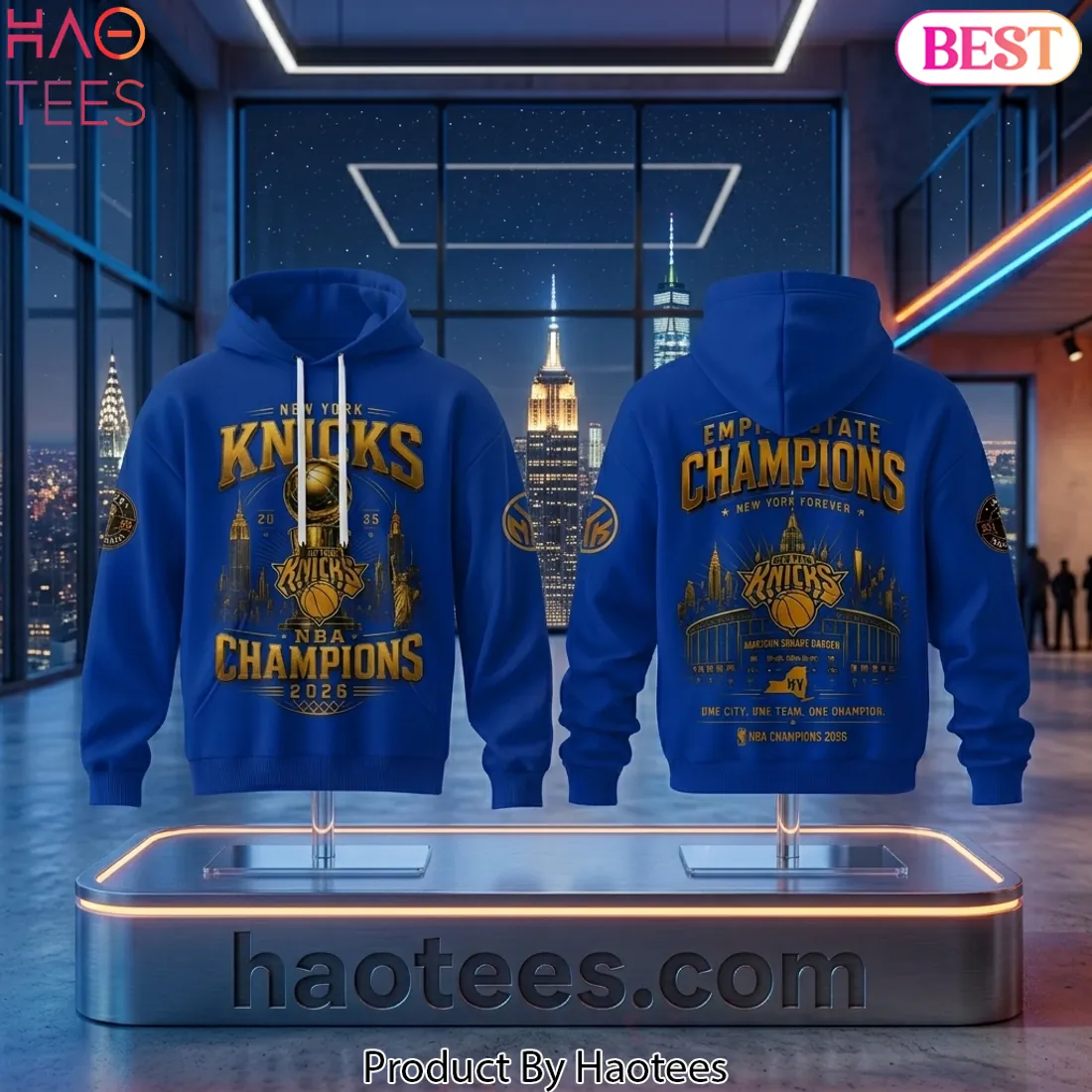 New York Knicks 2026 NBA Champions Commemorative Gold Graphic Pullover Hoodie