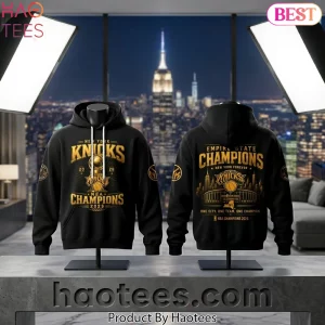 New York Knicks 2026 NBA Champions Empire State Gold Graphic Hoodie