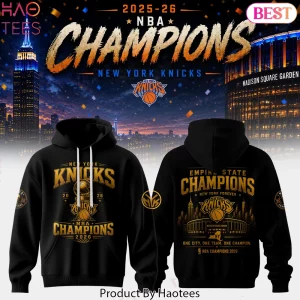 New York Knicks 2026 NBA Champions Empire State Gold Graphic Hoodie